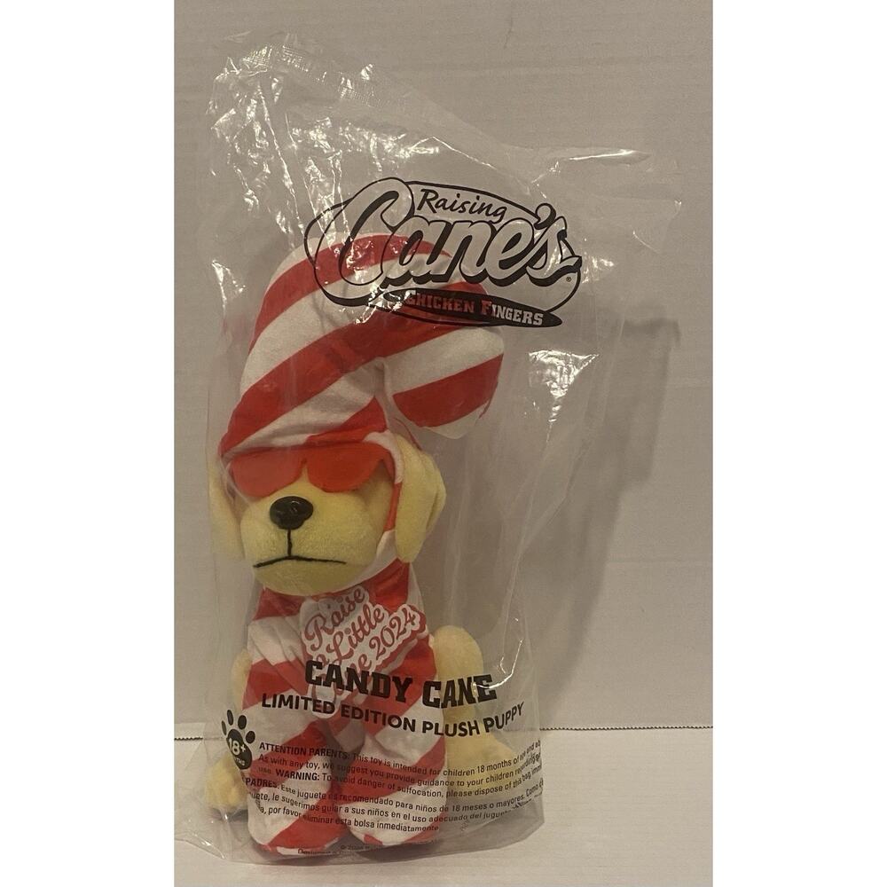 Raising Canes Christmas Candy Cane 2024 Puppy Dog Plush NEW Sealed FREE SHIPPING